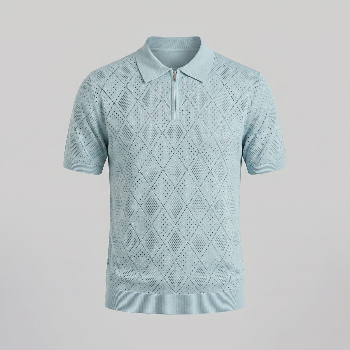 Herren Strickpoloshirt mit Reißverschluss Rautenmuster | Leo_25