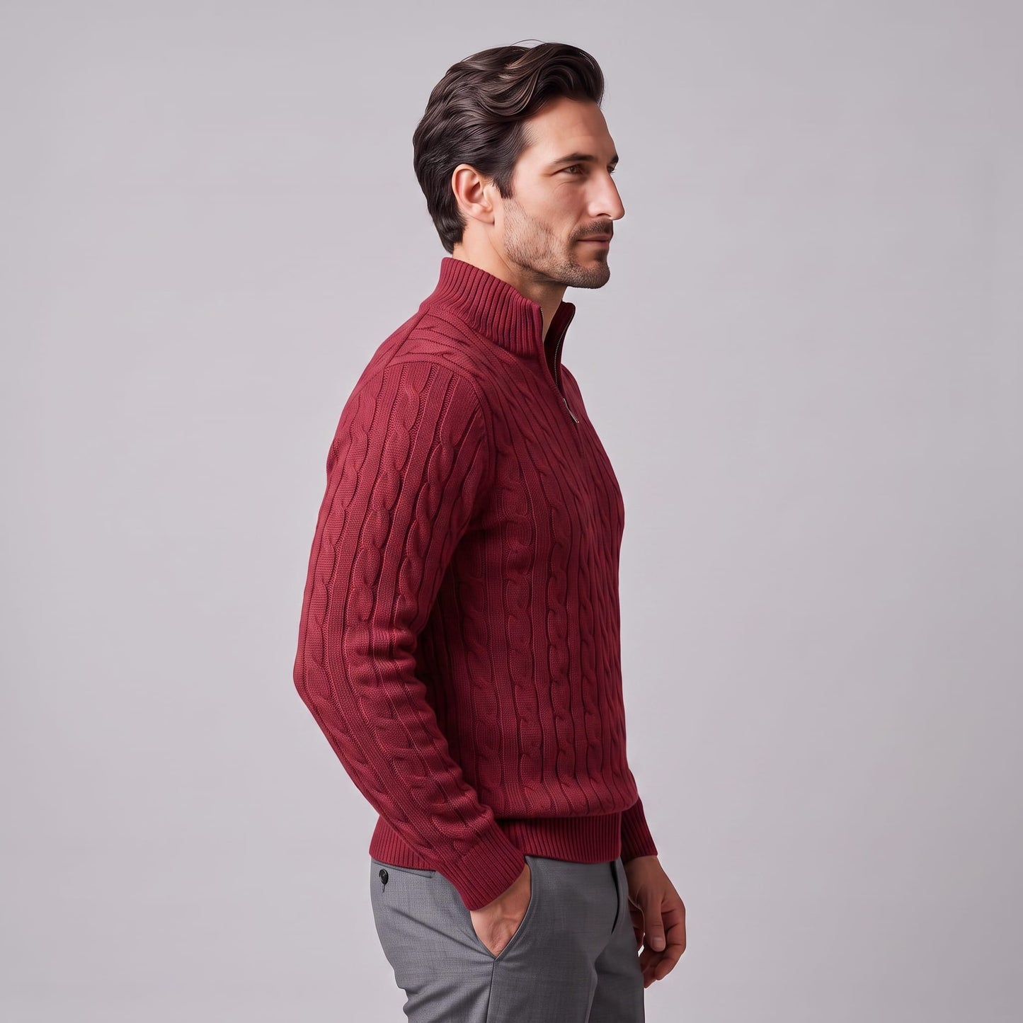 Herren Baumwollpullover Troyer mit Zopfmuster | Samuel_40