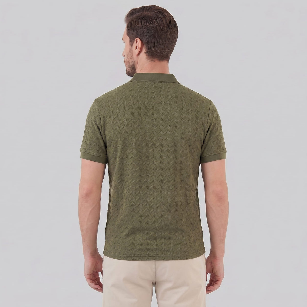 Herren Strickpoloshirt Fischgratmuster Regular Fit | Leopold_19