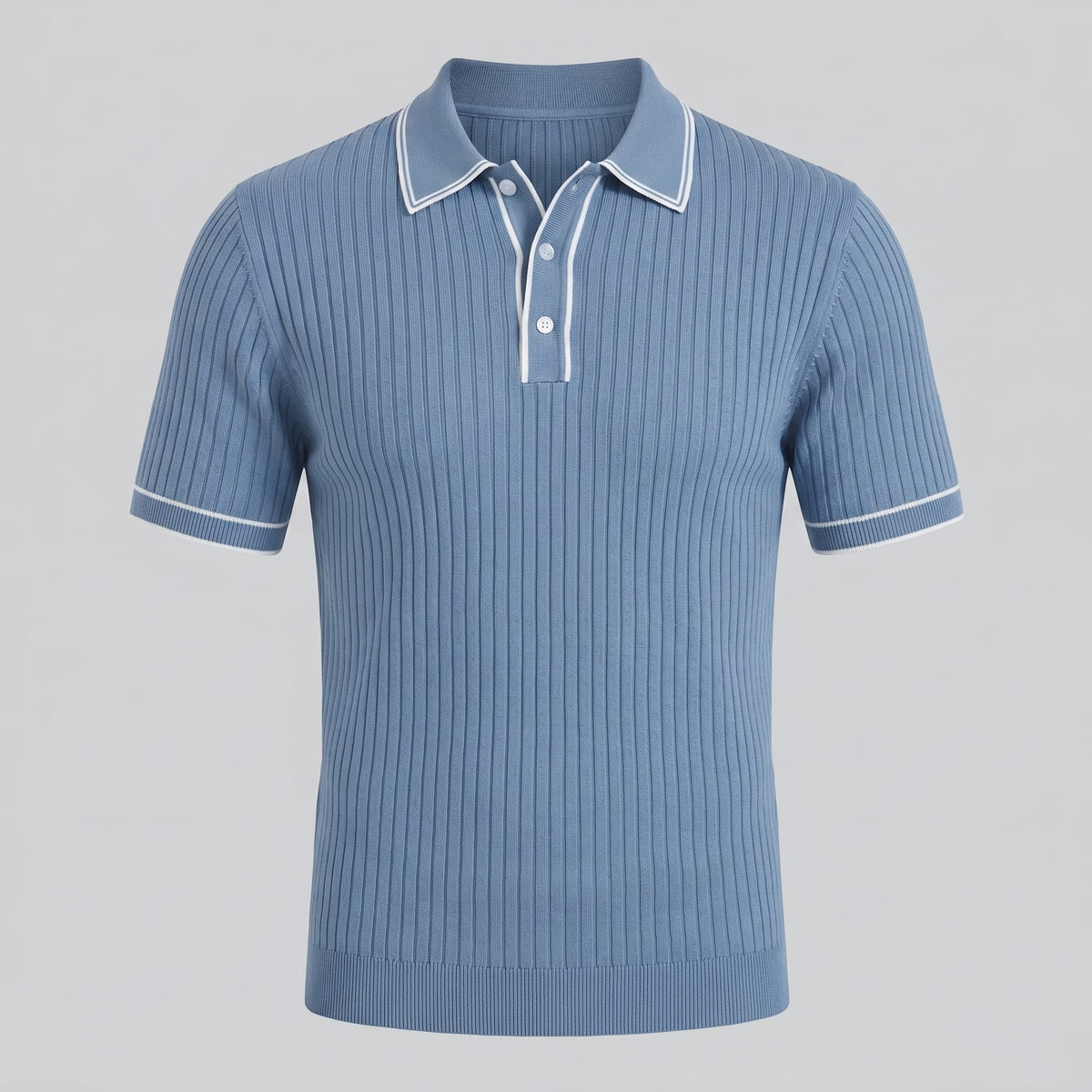 Herren Strickpoloshirt Rippstruktur mit Kontrastpaspel | Emil_30