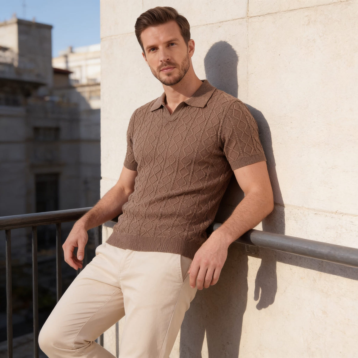 Herren Strickpoloshirt Rautenstruktur mit Reverskragen | Engelbert_24