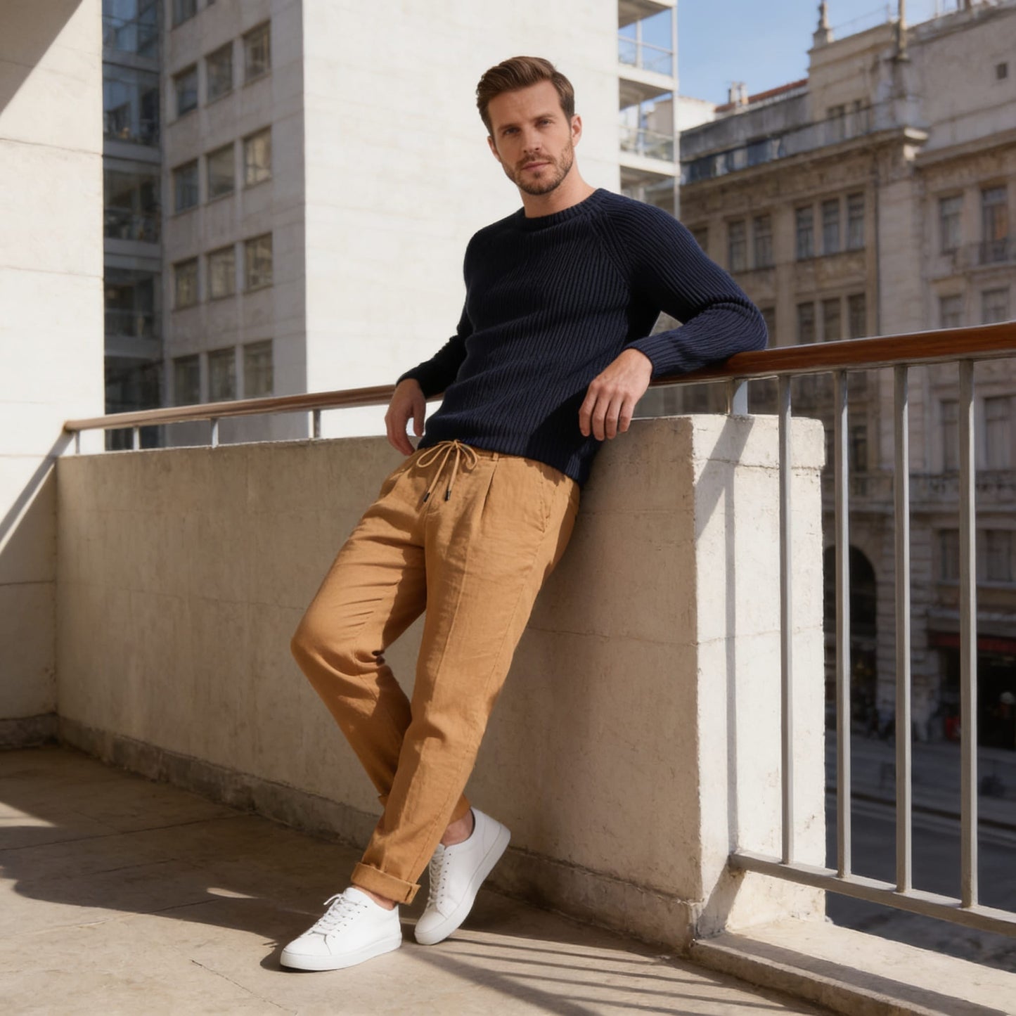 Herren Leinenhose mit Bundfalte und Kordelzug | Willi_48