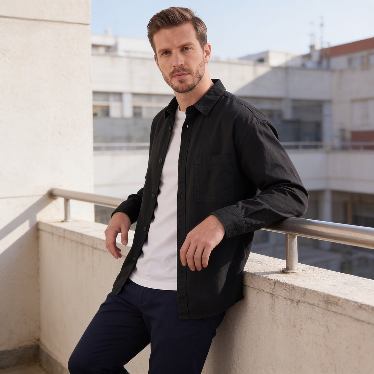 Herren Hemdjacke Oversize mit Brusttasche | Frank_36