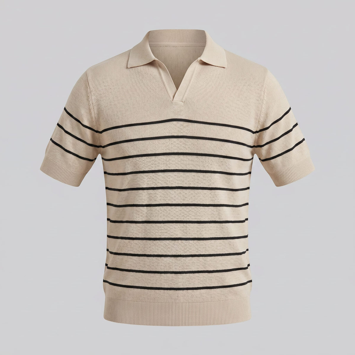 Herren Strickpoloshirt gestreift mit offenem Kragen | Gottlob_5
