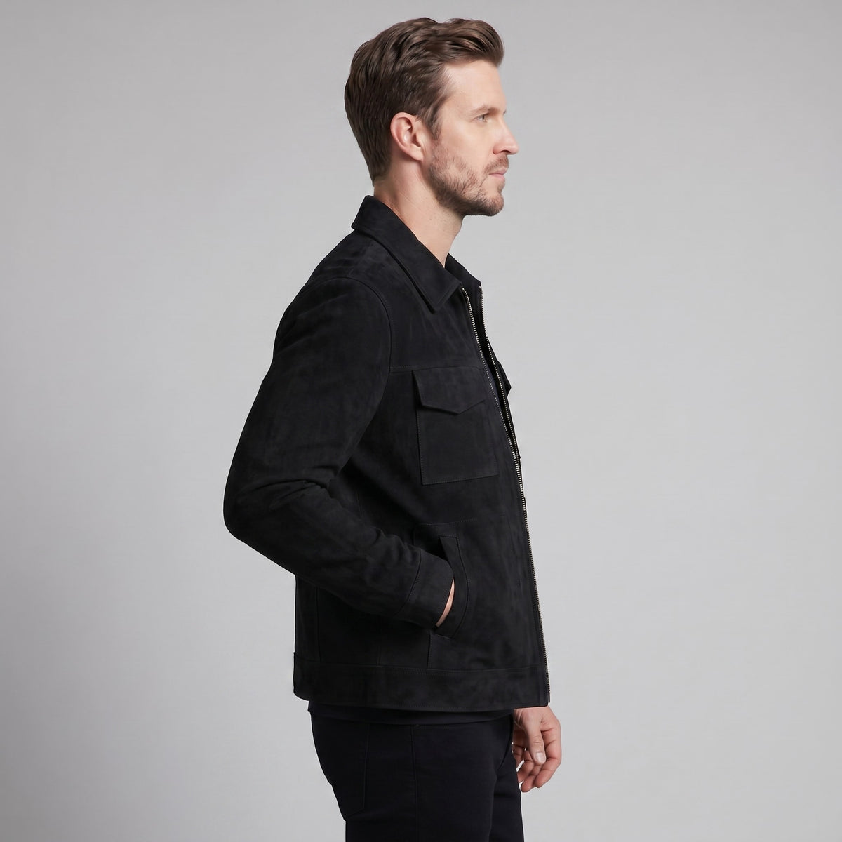 Herren Wildlederjacke mit Hemdkragen | Gerd_10