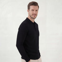 Herren Strickpoloshirt Langarm Schwarz | Kurt