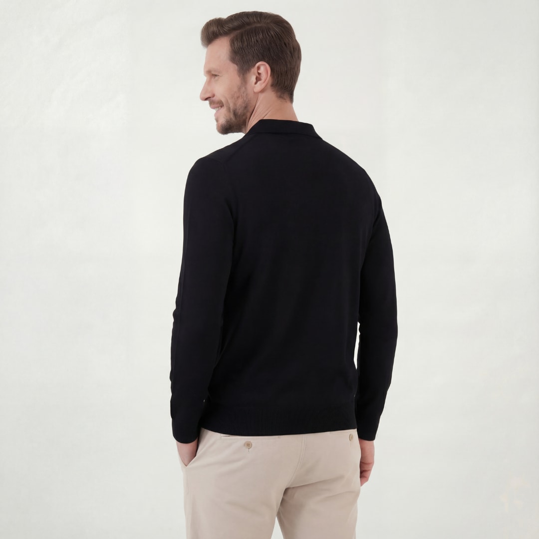 Herren Strickpoloshirt Langarm Schwarz | Kurt