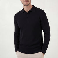 Herren Strickpoloshirt Langarm Schwarz | Kurt
