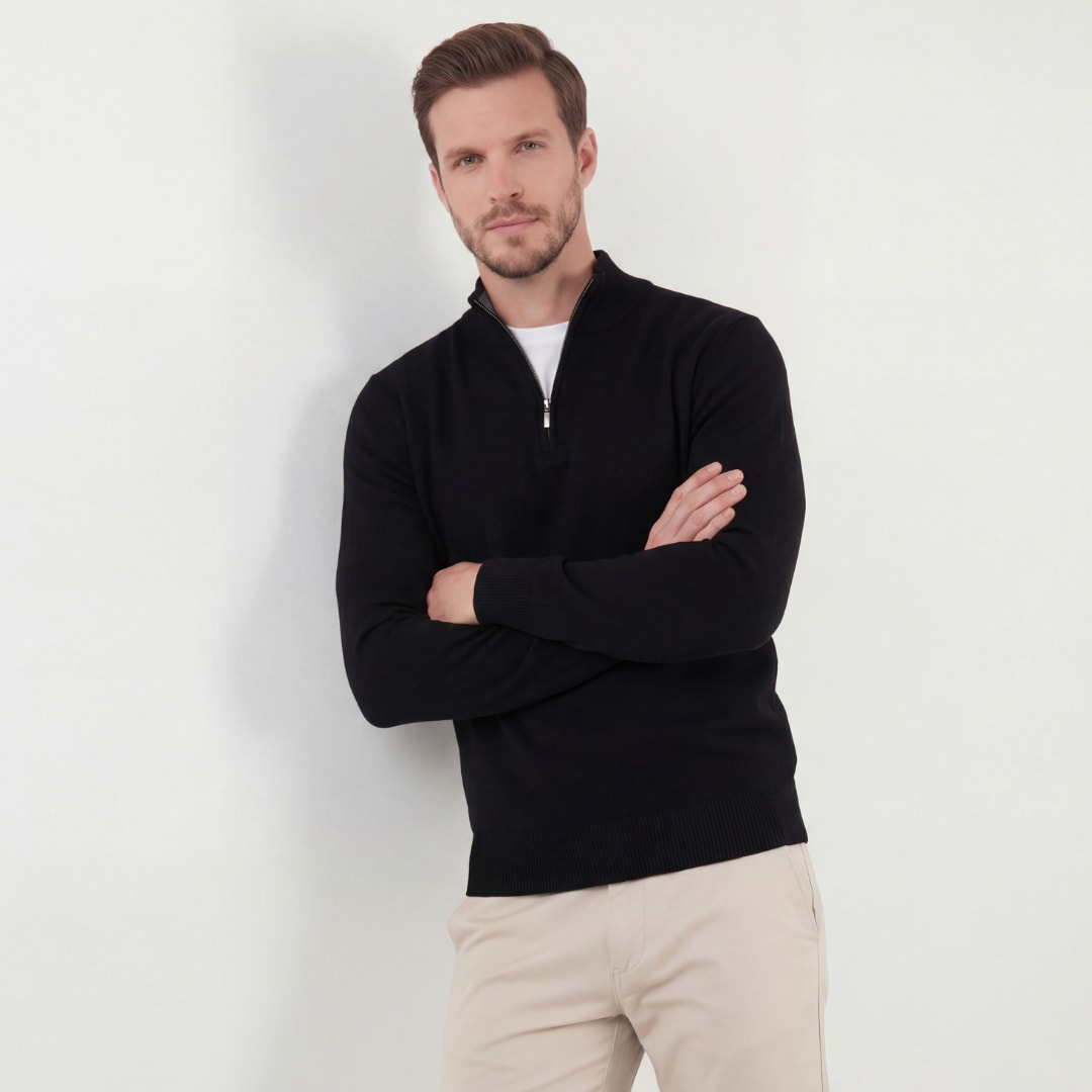 Herren Strickpullover Troyer mit Stehkragen | Humbert