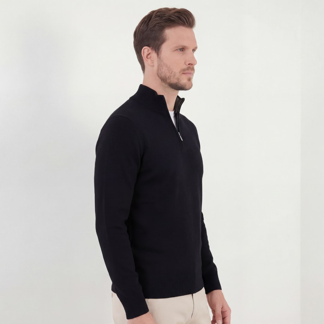 Herren Strickpullover Troyer mit Stehkragen | Humbert