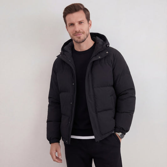 Herren Steppjacke mit Kapuze Schwarz | Bartholomäus_1