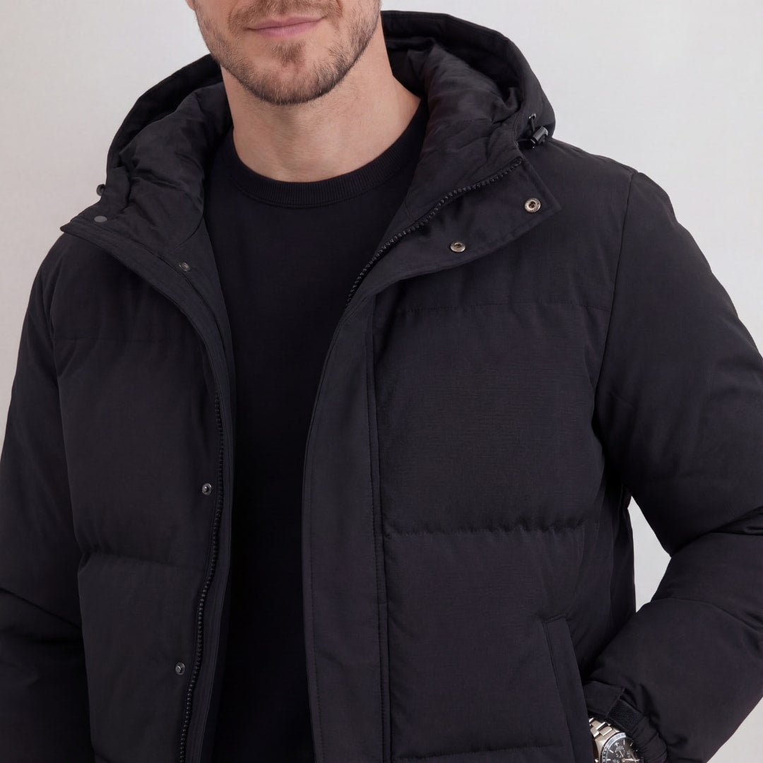 Herren Steppjacke mit Kapuze Schwarz | Bartholomäus_4