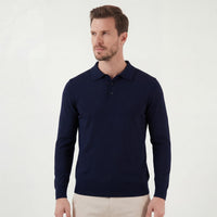 Herren Strickpoloshirt Langarm Marineblau | Lambert