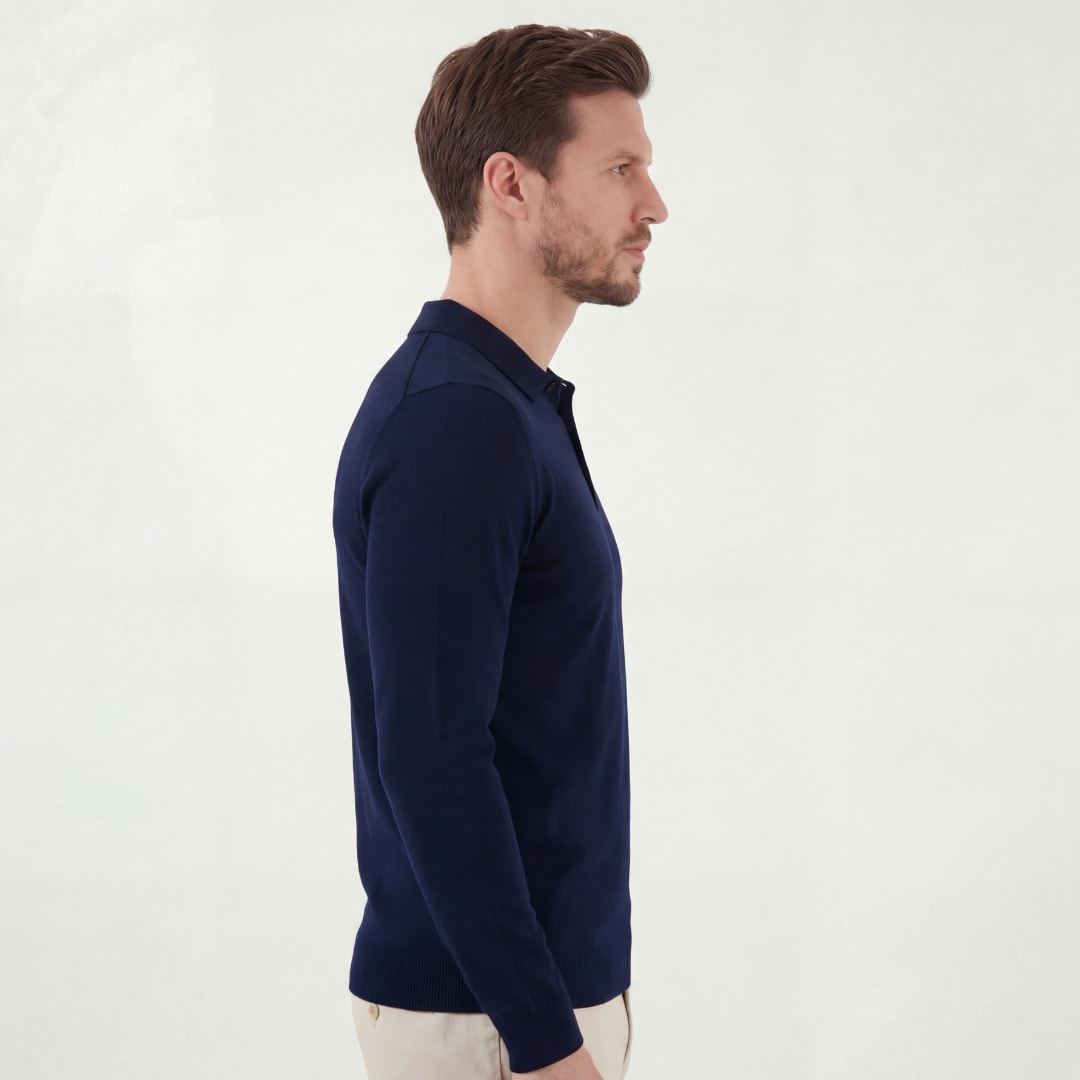 Herren Strickpoloshirt Langarm Marineblau | Lambert_2