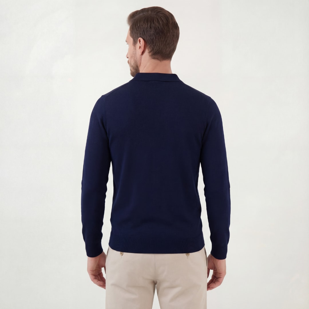Herren Strickpoloshirt Langarm Marineblau | Lambert_3
