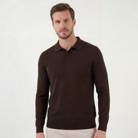 Herren Strickpoloshirt Langarm Dunkelbraun | Lars