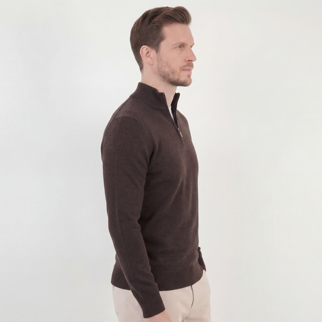 Herren Strickpullover Braun mit Stehkragen | Ingbert