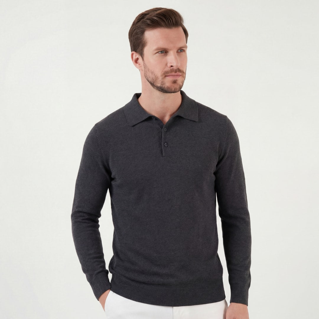 Herren Strickpoloshirt Langarm Anthrazit | Eckhard