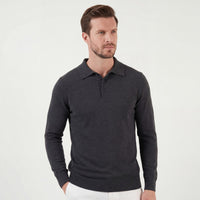 Herren Strickpoloshirt Langarm Anthrazit | Eckhard