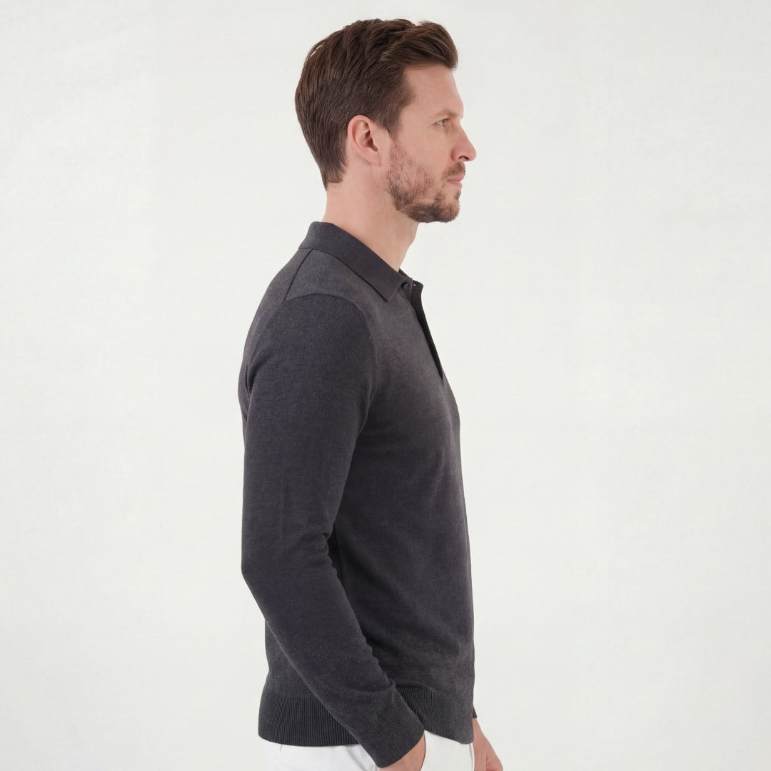 Herren Strickpoloshirt Langarm Anthrazit | Eckhard_2