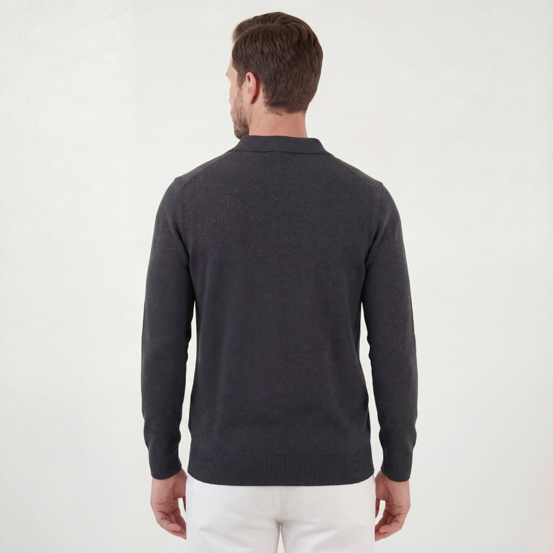Herren Strickpoloshirt Langarm Anthrazit | Eckhard_3