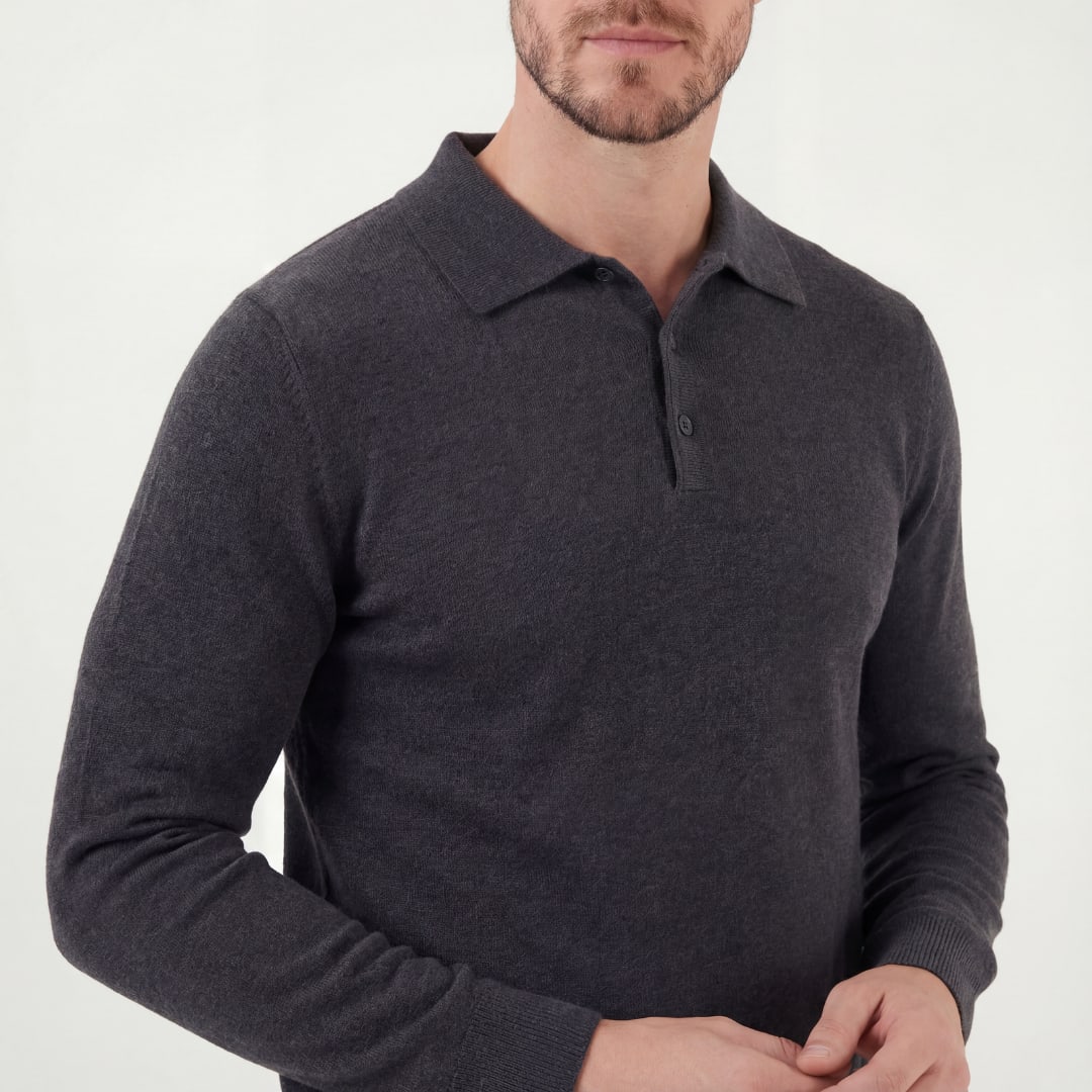Herren Strickpoloshirt Langarm Anthrazit | Eckhard_4