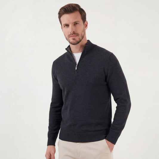 Herren Strickpullover Anthrazit mit Stehkragen | Jannik_1