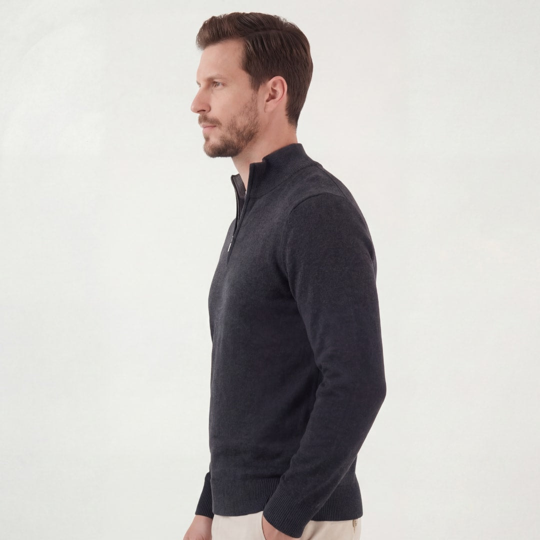 Herren Strickpullover Anthrazit mit Stehkragen | Jannik