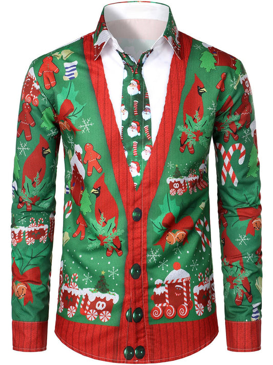 Herren Weihnachtshemd Langarm mit Strickjacken-Optik | Bernd_1