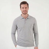 Herren Strickpoloshirt Langarm Hellgrau | Lennart