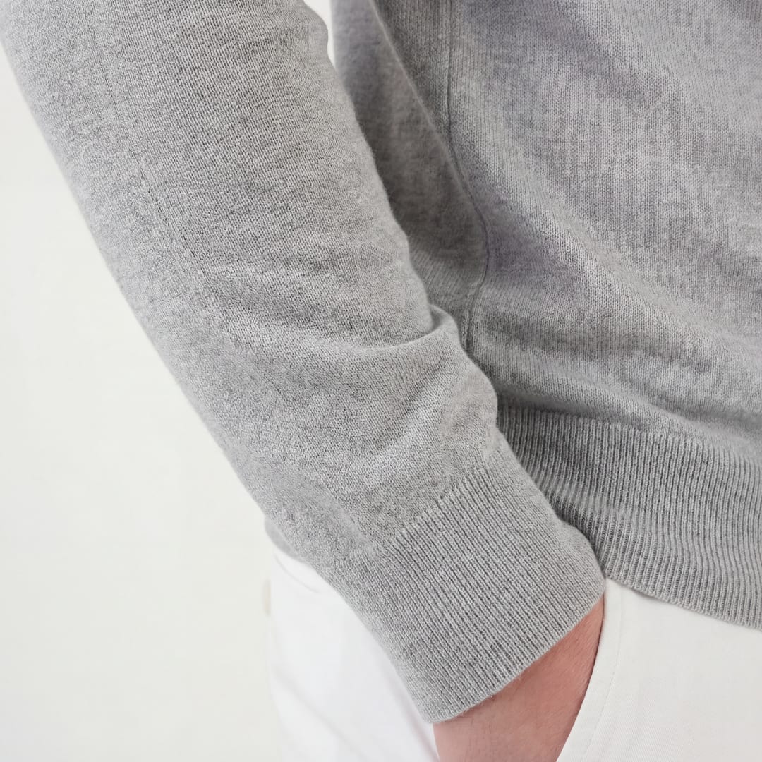 Herren Strickpoloshirt Langarm Hellgrau | Lennart_4