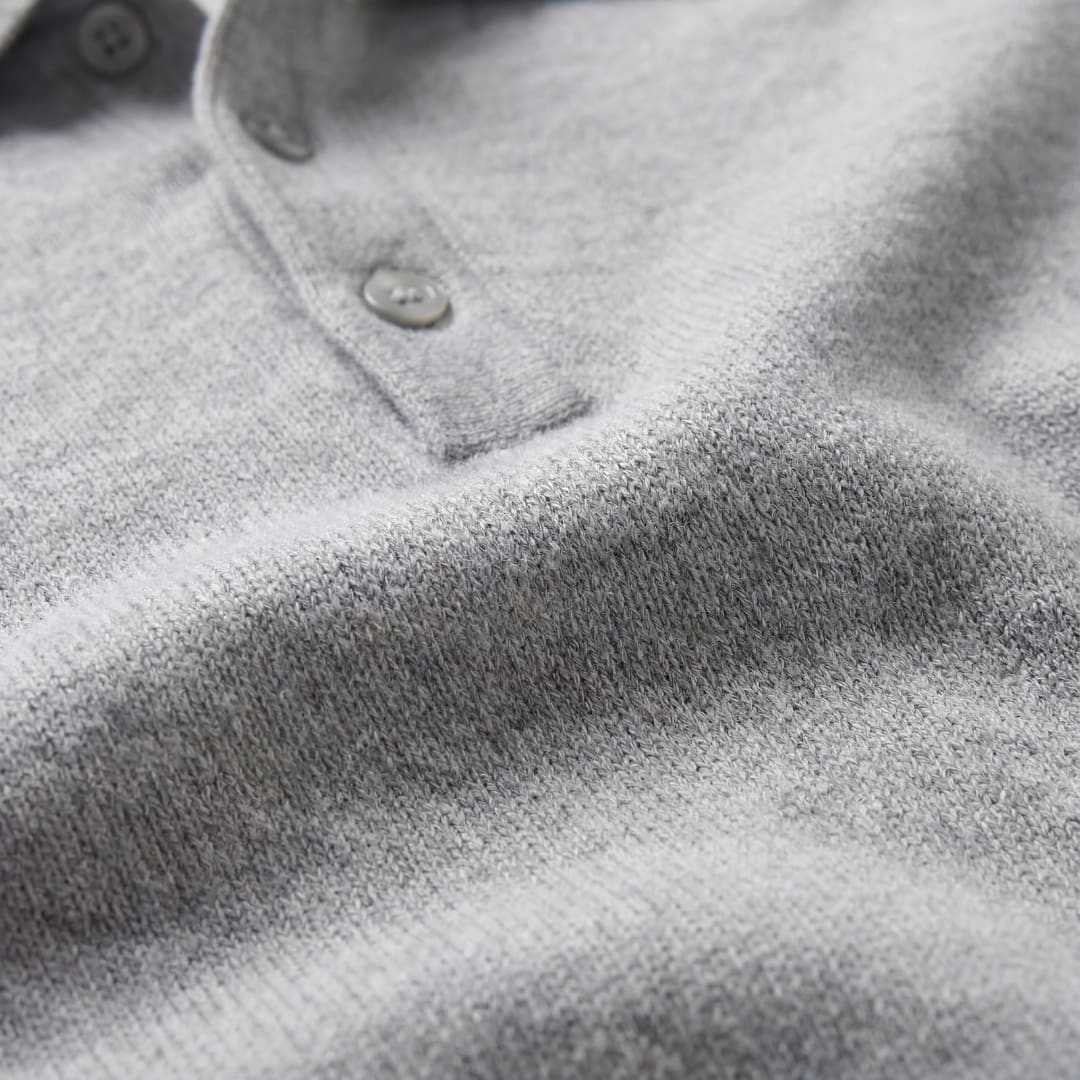 Herren Strickpoloshirt Langarm Hellgrau | Lennart_5