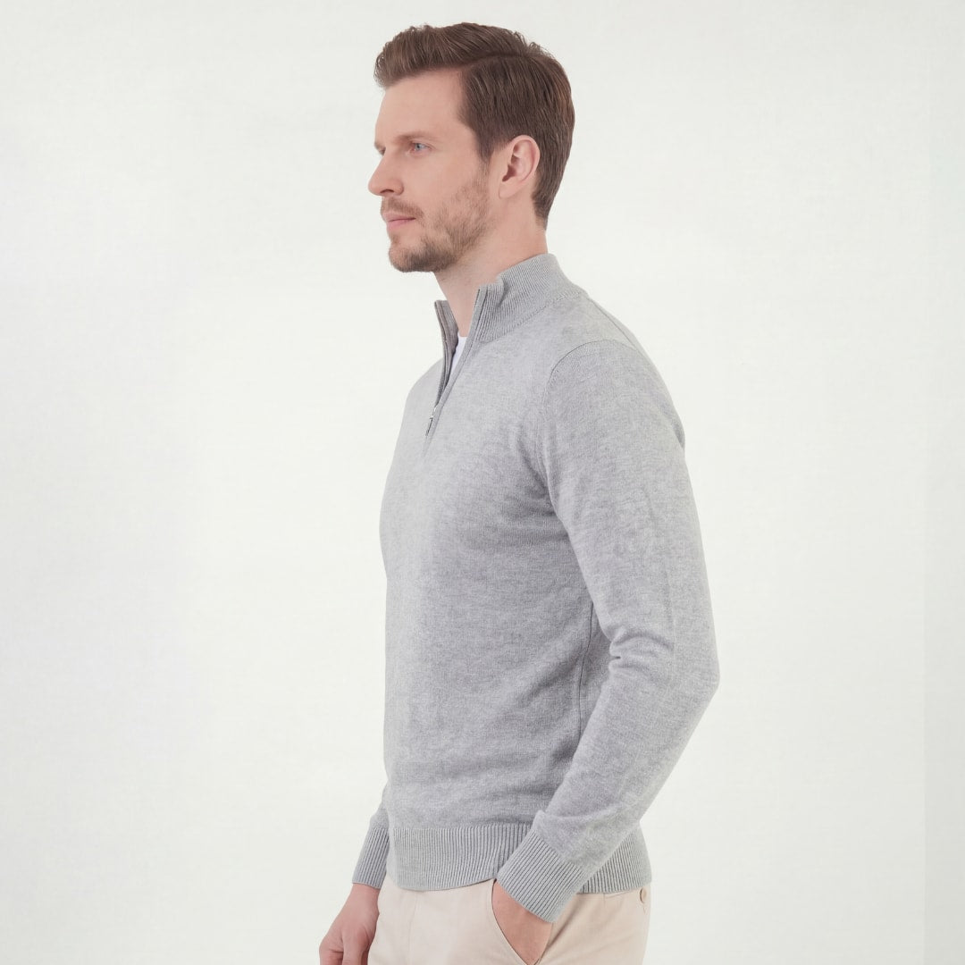 Herren Strickpullover Grau Meliert mit Stehkragen | Jobst_2