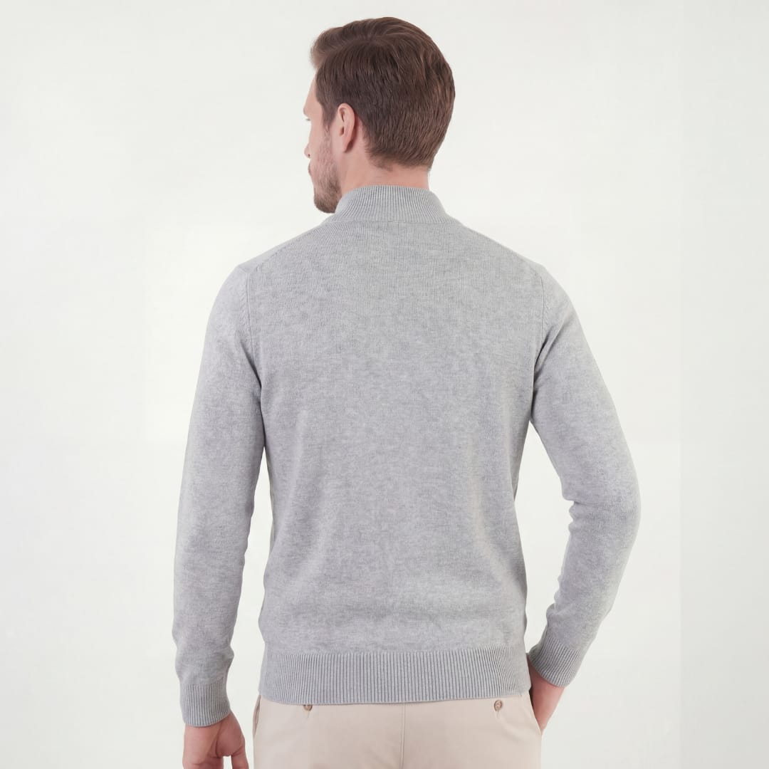 Herren Strickpullover Grau Meliert mit Stehkragen | Jobst