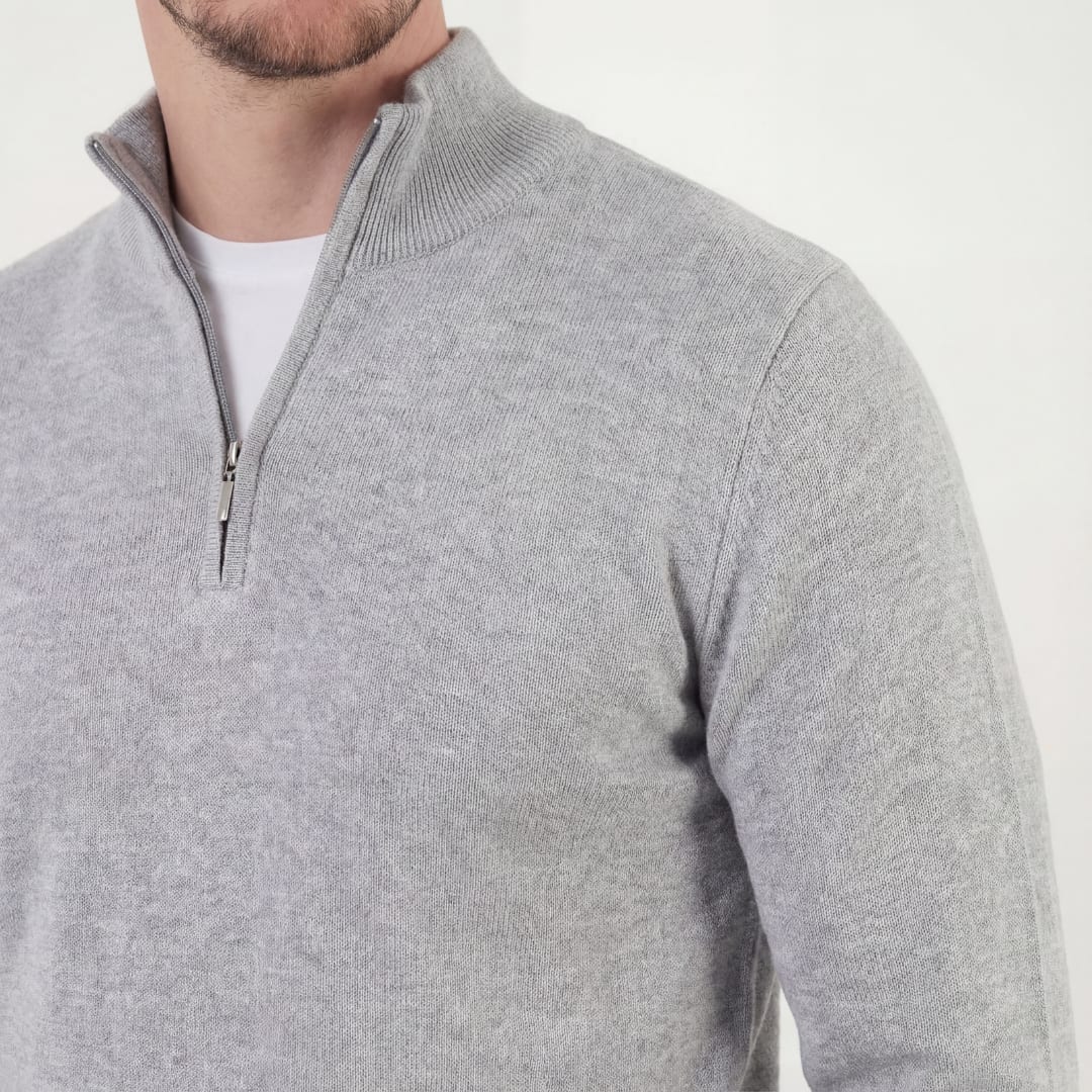 Herren Strickpullover Grau Meliert mit Stehkragen | Jobst