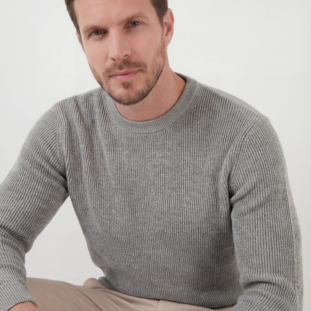 Herren Rippstrickpullover Melange mit Rundhalsausschnitt | Rudolf_3