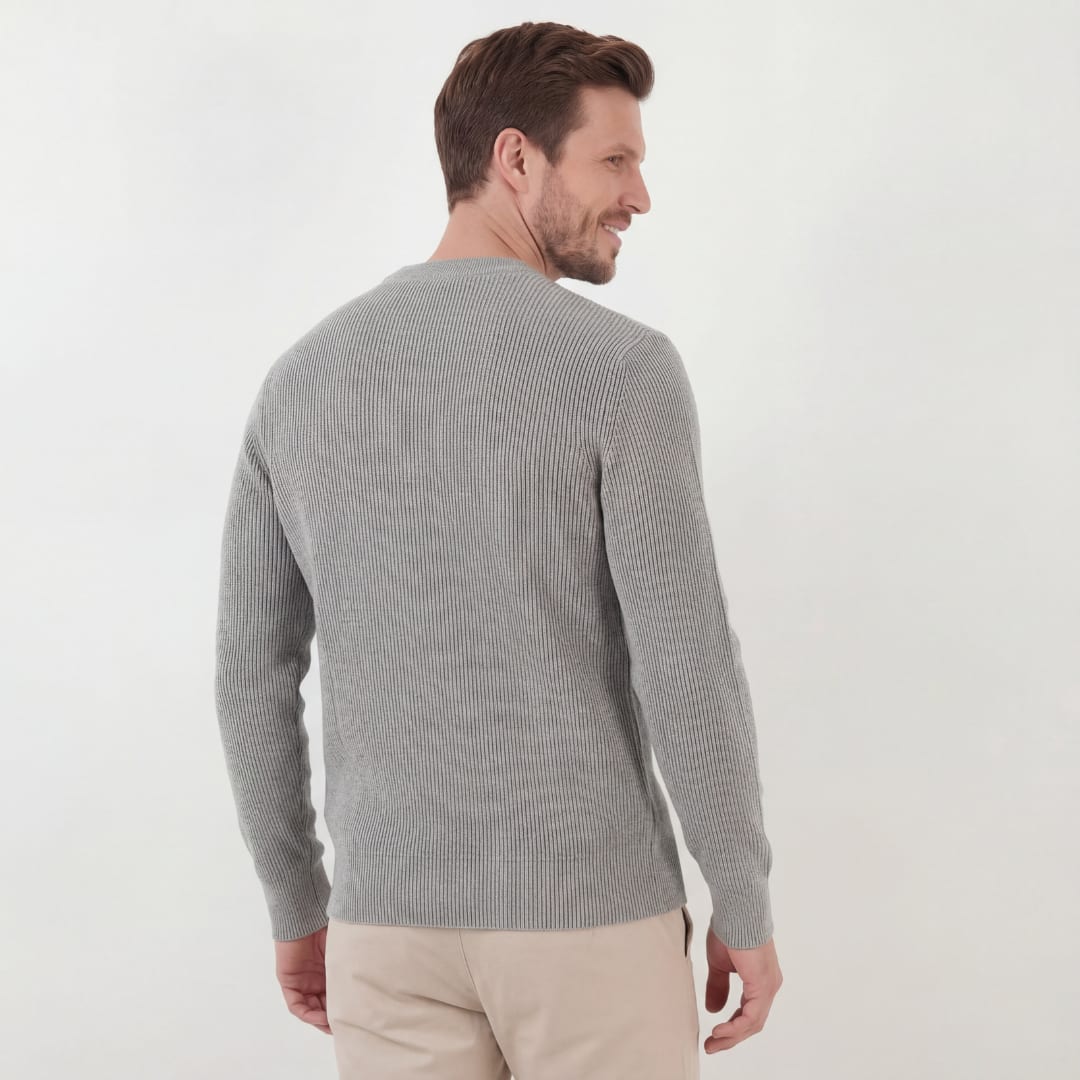 Herren Rippstrickpullover Melange mit Rundhalsausschnitt | Rudolf