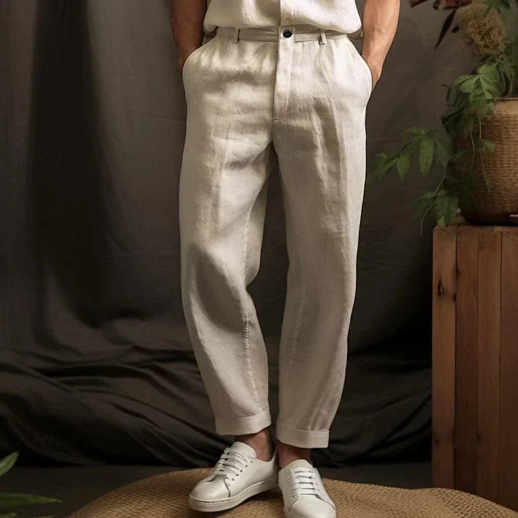 Herren Leinenhose Comfort Fit mit Umschlag | Fabian