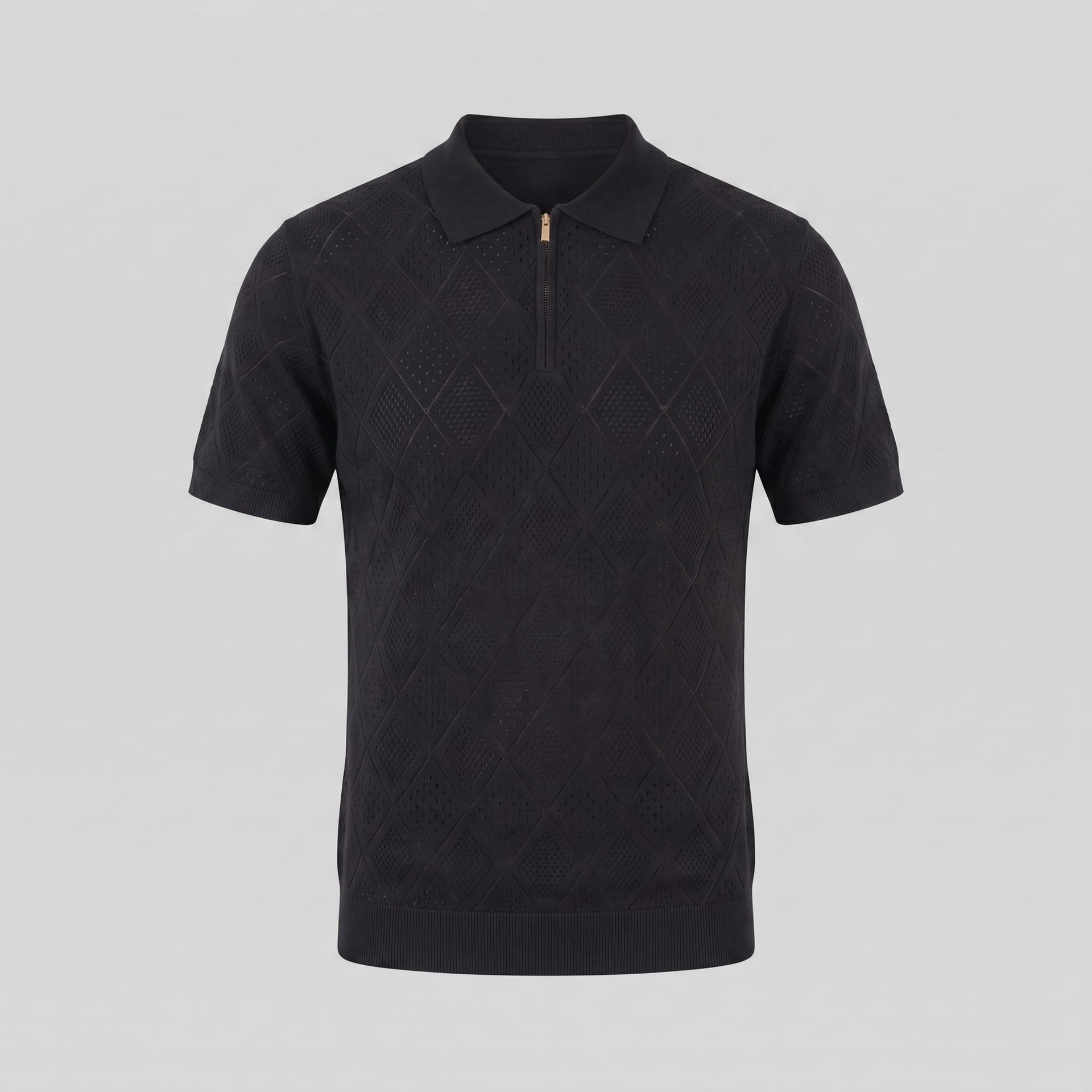 Herren Strickpoloshirt mit Reißverschluss Rautenmuster | Leo
