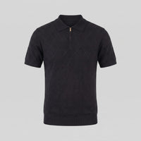 Herren Strickpoloshirt mit Reißverschluss Rautenmuster | Leo