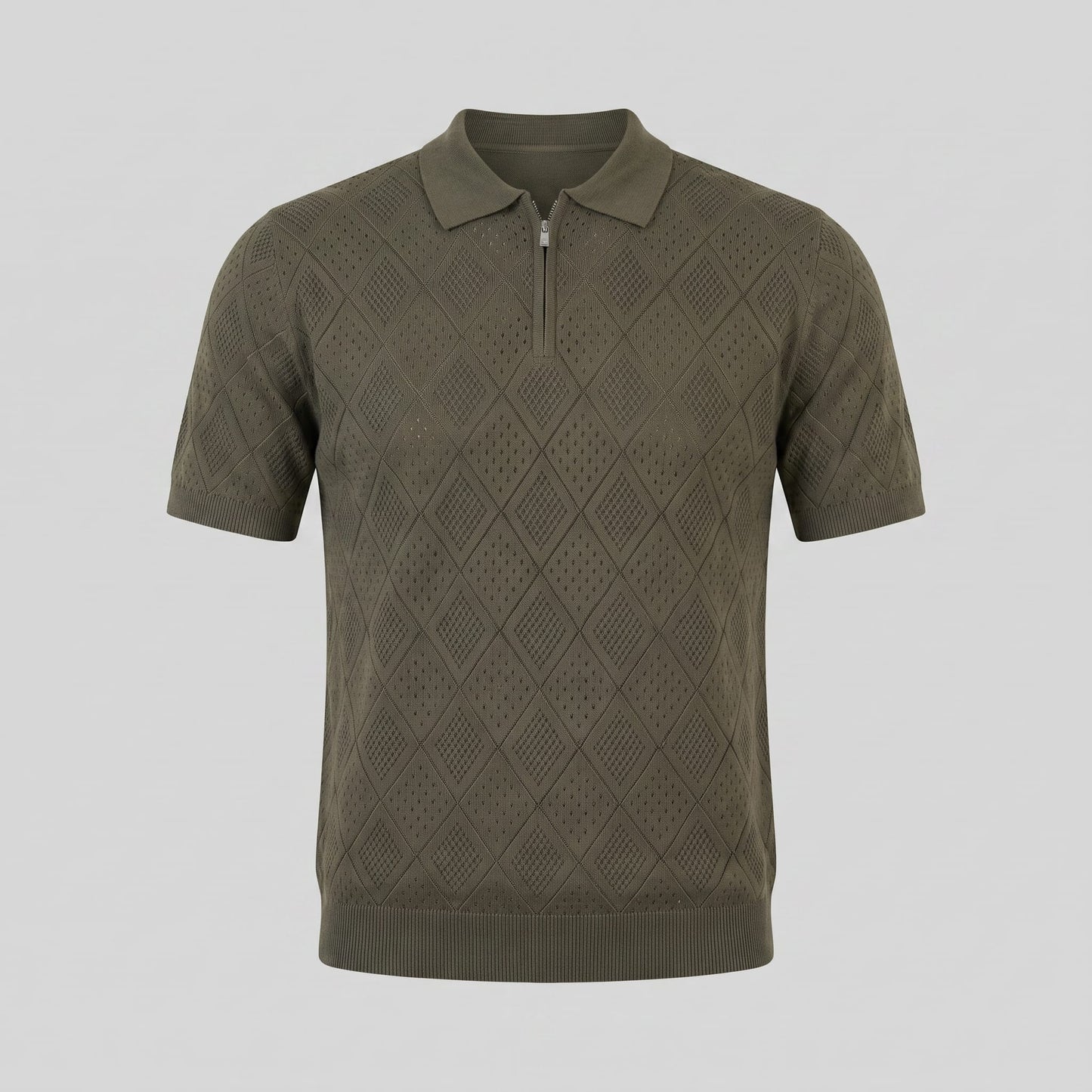 Herren Strickpoloshirt mit Reißverschluss Rautenmuster | Leo_15