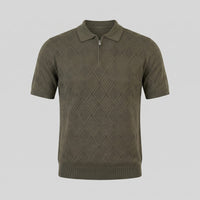 Herren Strickpoloshirt mit Reißverschluss Rautenmuster | Leo
