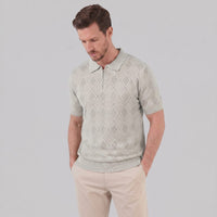 Herren Strickpoloshirt mit Reißverschluss Rautenmuster | Leo