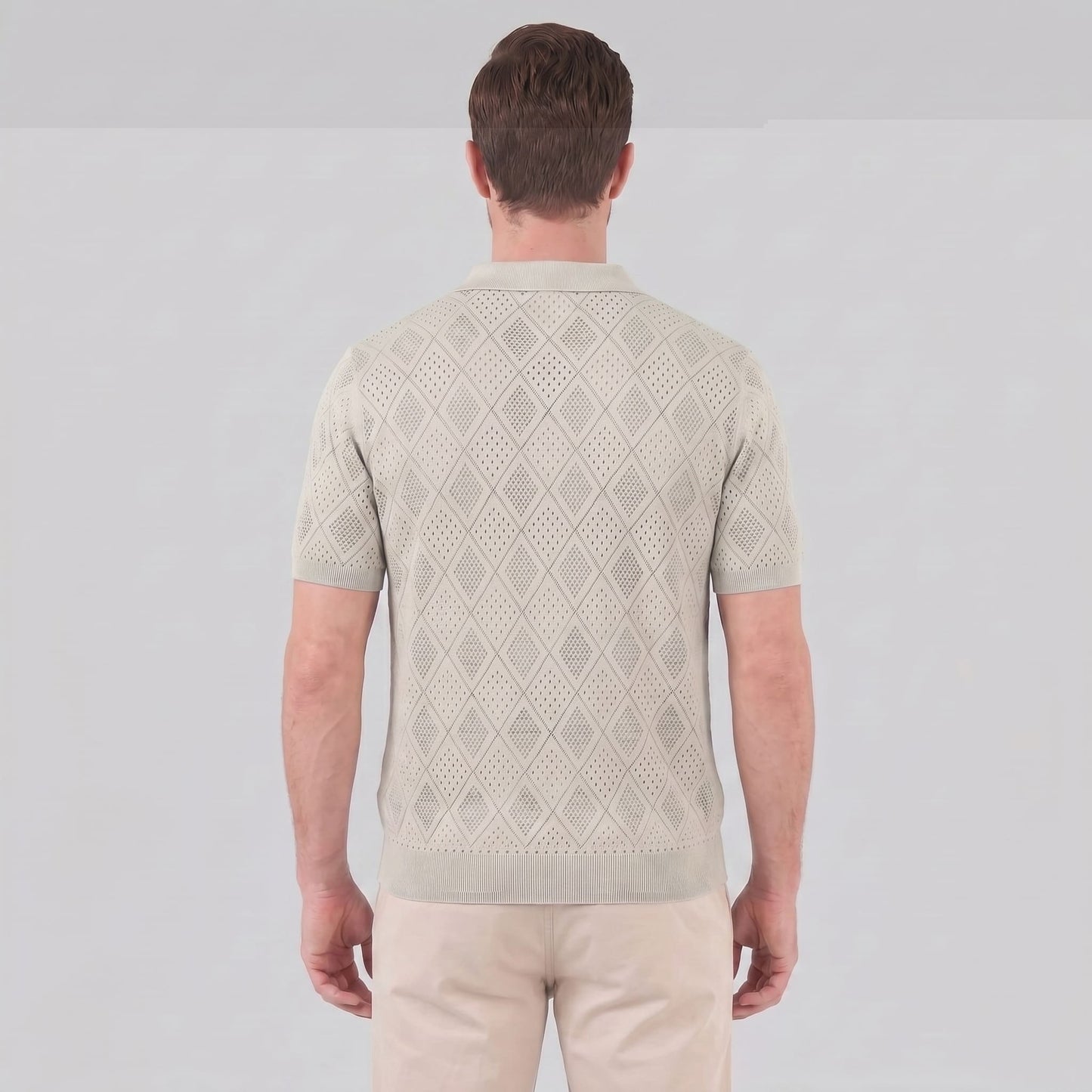 Herren Strickpoloshirt mit Reißverschluss Rautenmuster | Leo_18