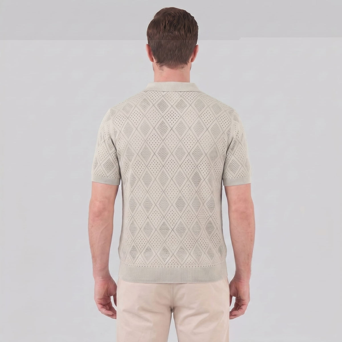 Herren Strickpoloshirt mit Reißverschluss Rautenmuster | Leo