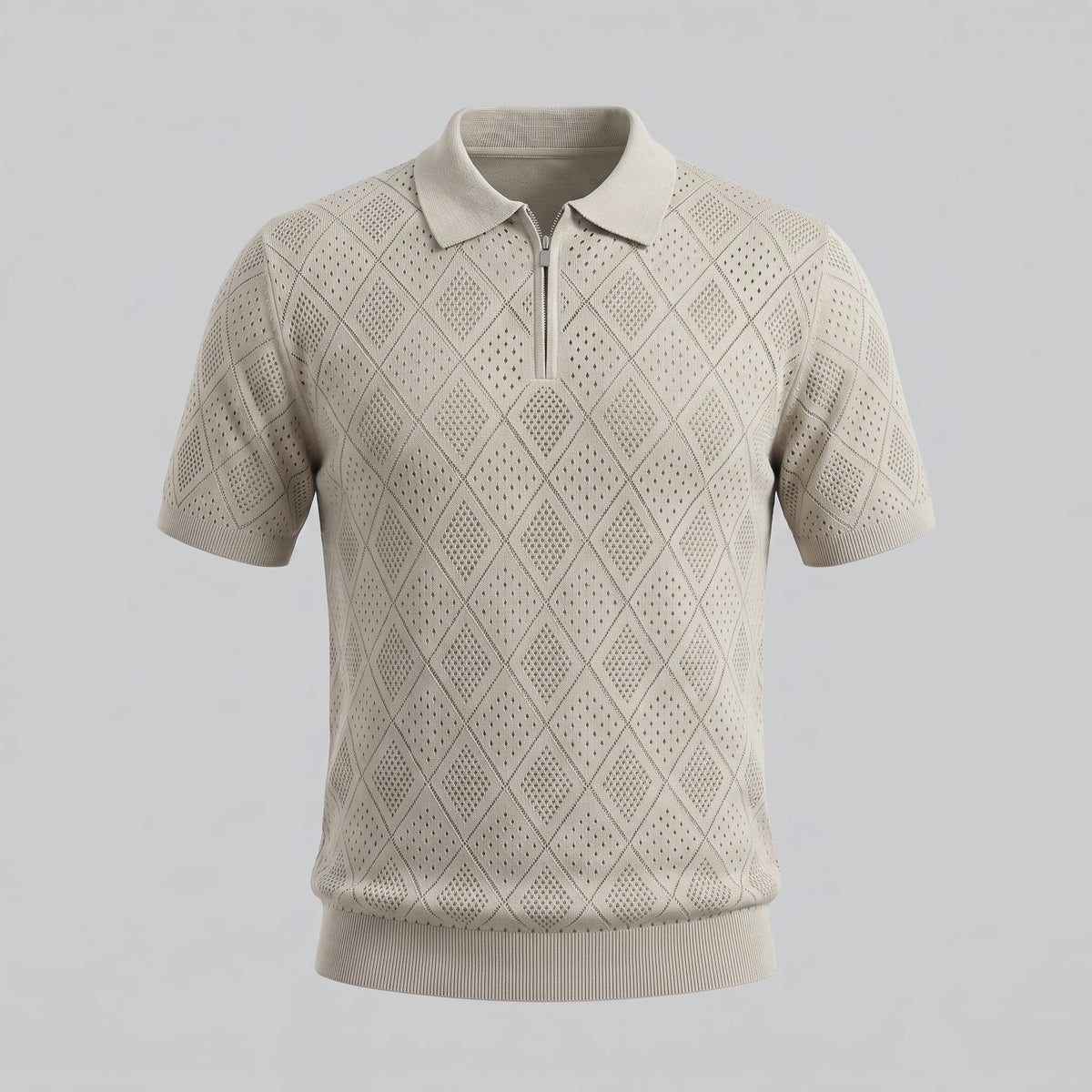 Herren Strickpoloshirt mit Reißverschluss Rautenmuster | Leo_19