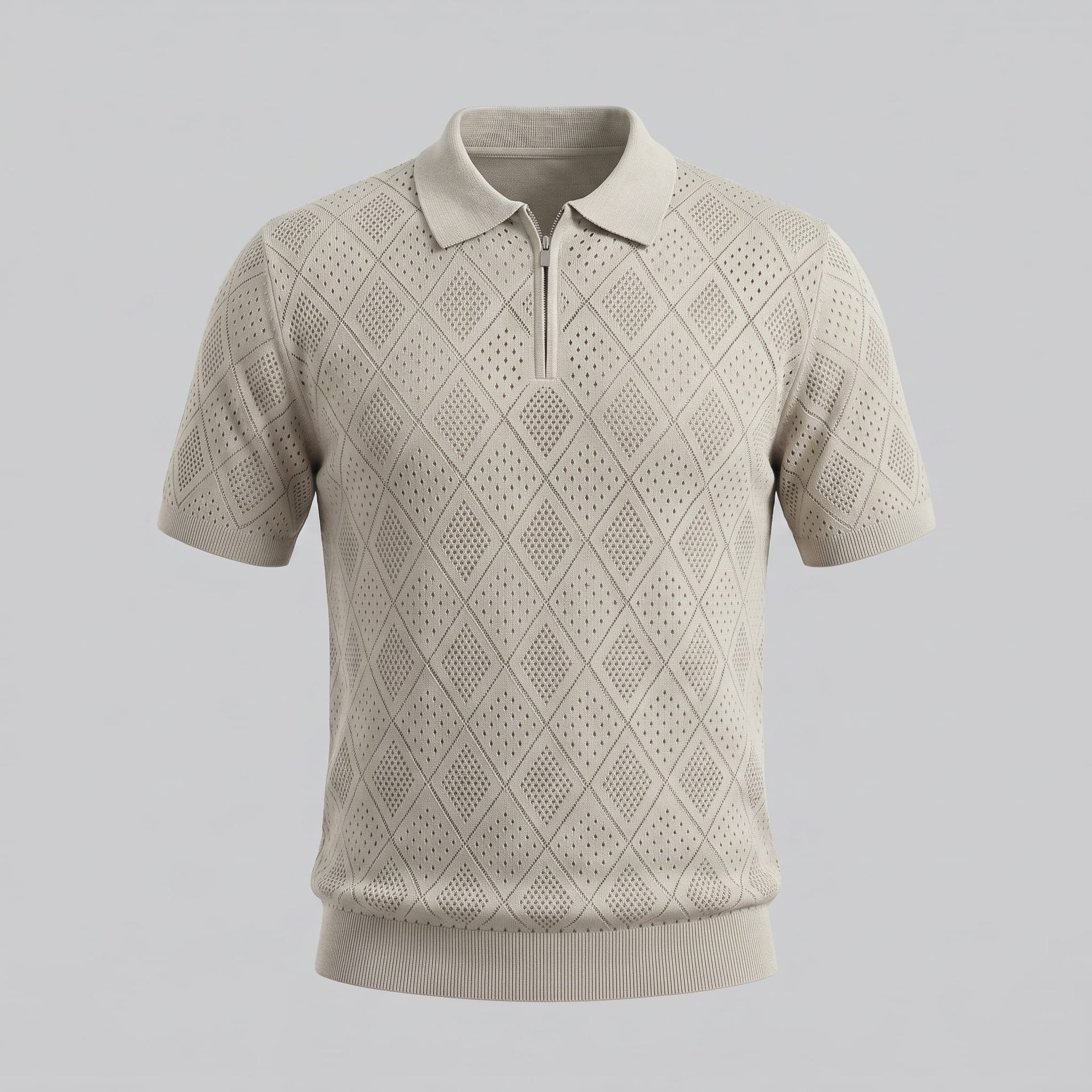 Herren Strickpoloshirt mit Reißverschluss Rautenmuster | Leo