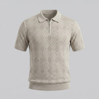Herren Strickpoloshirt mit Reißverschluss Rautenmuster | Leo