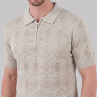 Herren Strickpoloshirt mit Reißverschluss Rautenmuster | Leo