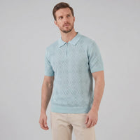 Herren Strickpoloshirt mit Reißverschluss Rautenmuster | Leo